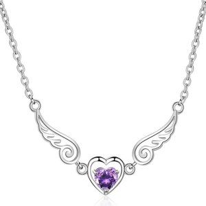 S925 Amethyst Angel Wing Heart Sterling Silver Bracelet/Anklet